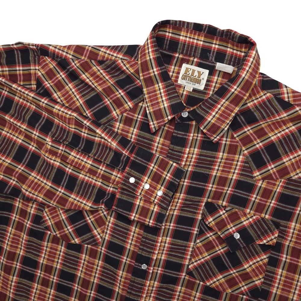 Ely Cattleman Shirt Mens 2XL Red Plaid Western Pearl Snap Long Sleeve Cowboy